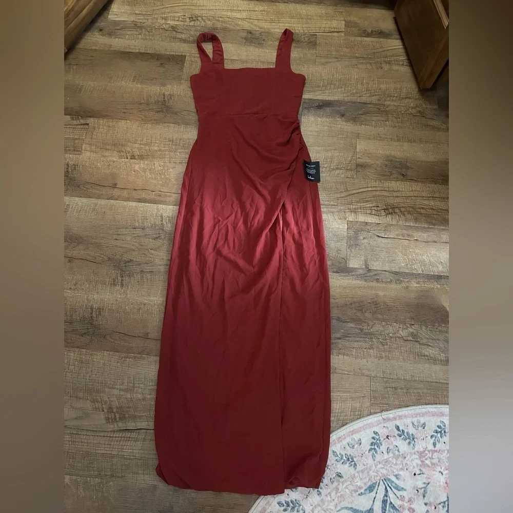 Lulus Glamorous Disposition Rust Ruched Maxi Dress